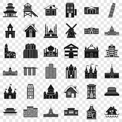 Fototapeta na wymiar Tower building icons set. Simple style of 36 tower building vector icons for web for any design