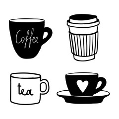 Cups mug pattern, seamless, tile, background hand drawn style vector doodle design illustrations