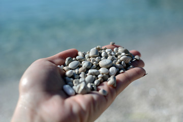 sea pebbles in hand