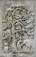 Stone bas-relief with elephant on wall of Sri Dalada Maligawa, Kandy, Sri Lanka