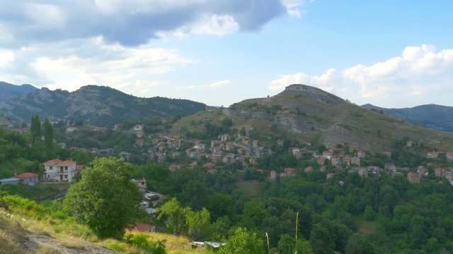 small resort village in Greece in the rays of the morning sun	