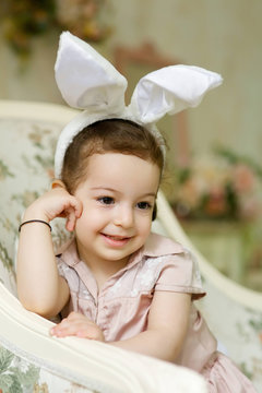 Beautiful girl in Easter Bunny costume.