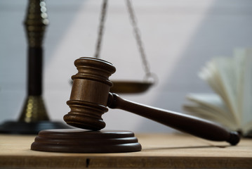 Justice Scales and wooden gavel . Justice concept