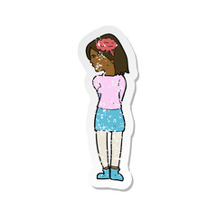 retro distressed sticker of a cartoon brainy woman