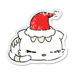christmas distressed sticker cartoon of kawaii cat