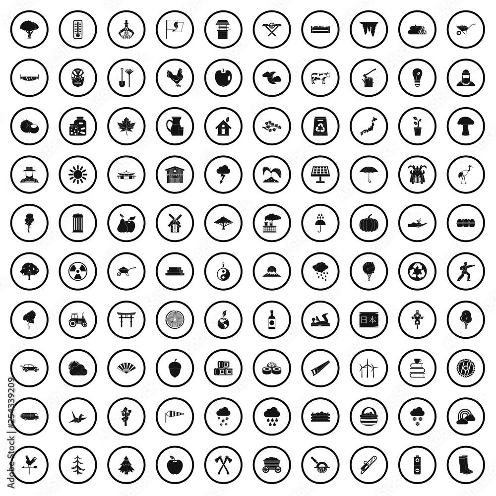 Poster 100 tree icons set in simple style for any design vector illustration
