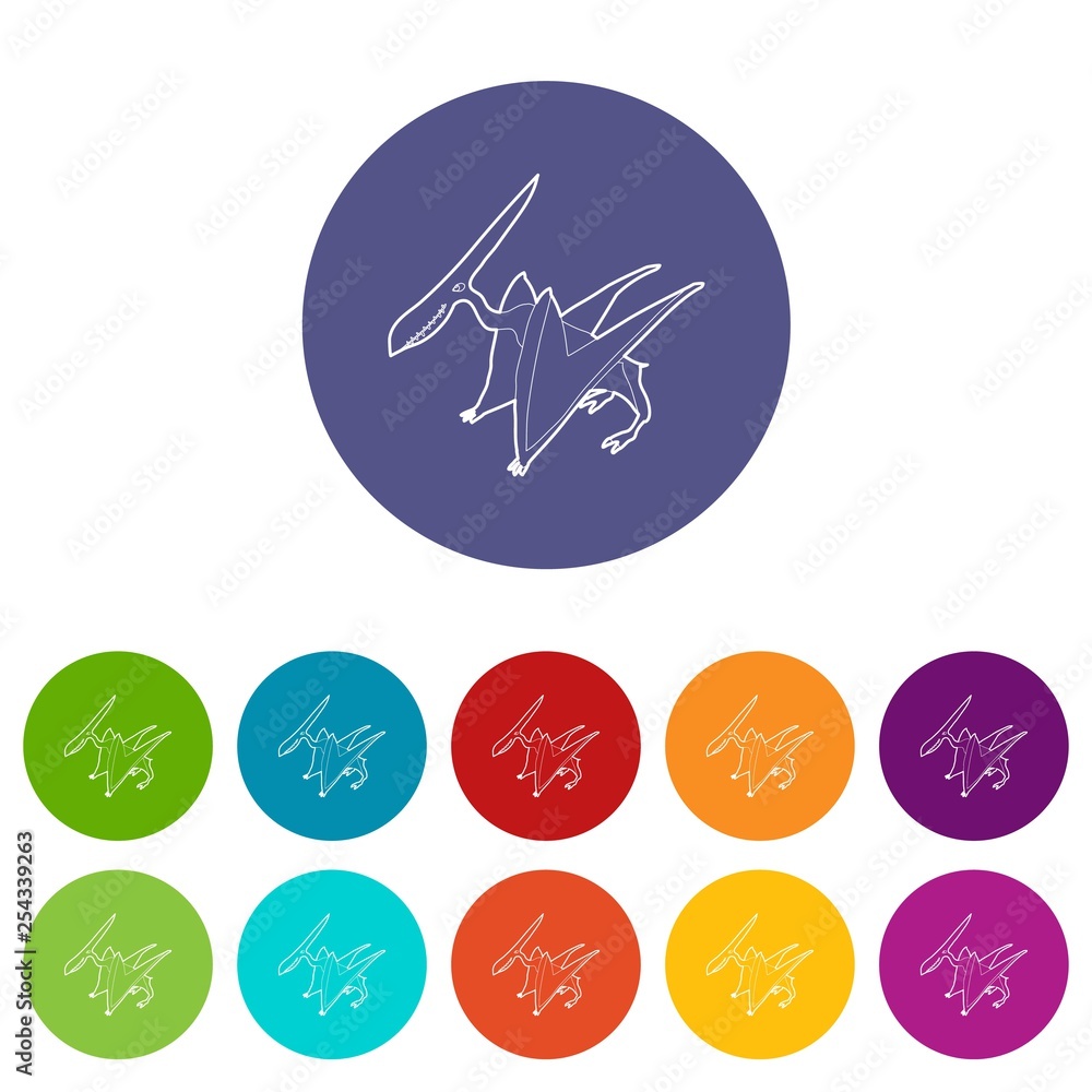 Poster pterodactyl icons color set vector for any web design on white background