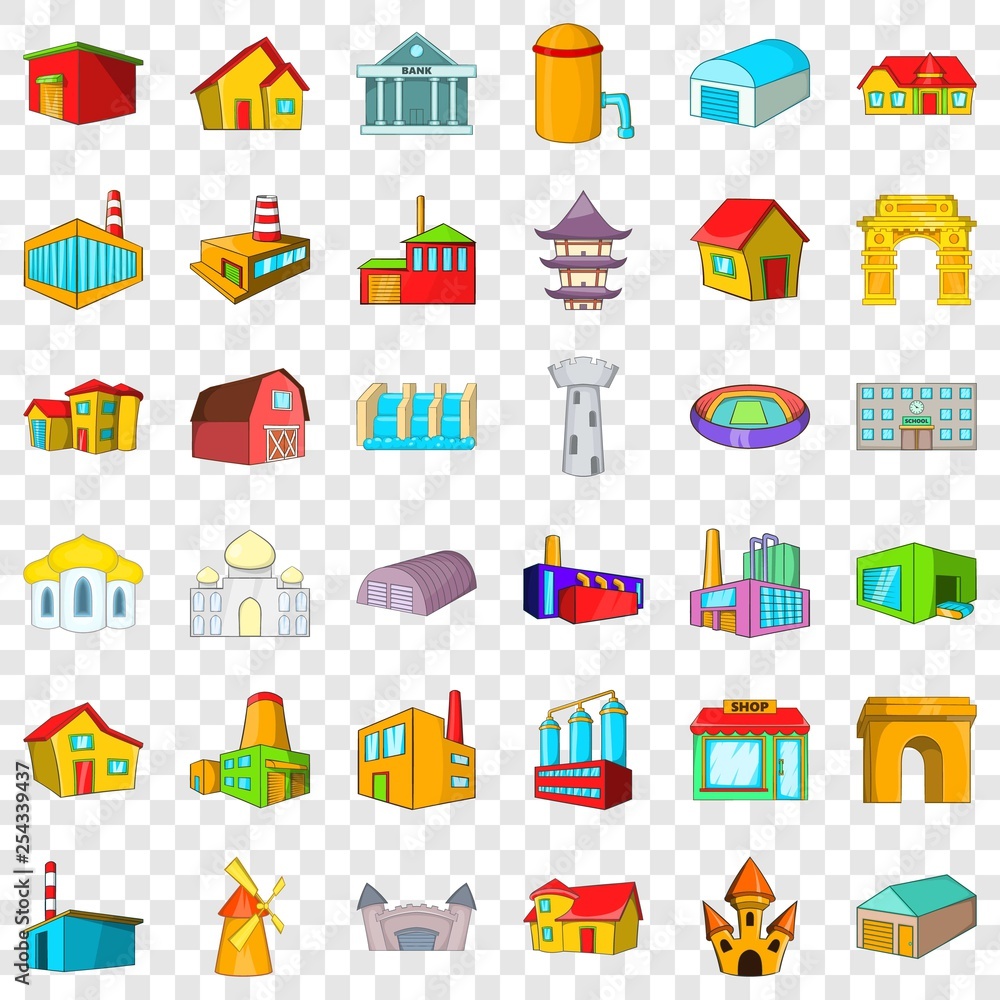 Poster old building icons set. cartoon style of 36 old building vector icons for web for any design
