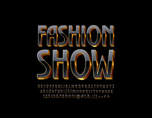 Vector Luxury Sign Fashion Show. 3D Elegant Alphabet. Black Glossy Font.