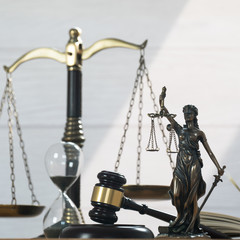 Justice Scales and wooden gavel . Justice concept