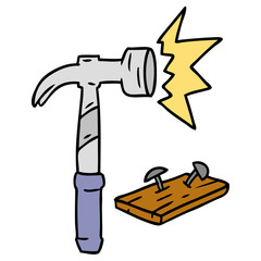 cartoon doodle of a hammer and nails