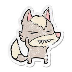 distressed sticker of a angry wolf cartoon