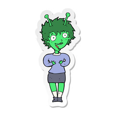 sticker of a cartoon alien woman