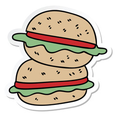sticker of a quirky hand drawn cartoon veggie burger