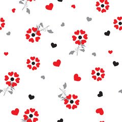 Little red heart create a beautiful flowers blowing in the wind seamless pattern in vector design for fashion,wallpaper,web,fabric and all prints