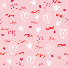 Sweet Hand drawn Seamless pattern with word love,heat, and xoxo in valentine mood vector illustration design for fashion,fabric,wallpaper,web and all prints