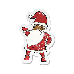 retro distressed sticker of a cartoon santa claus