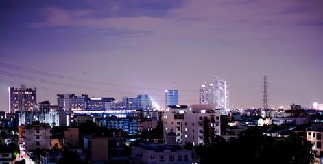 Fototapeta na wymiar Night view of Bangkok with high buildings