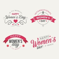 Happy women's day greeting card on March 8 Text with flowers and heart
