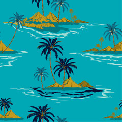 Fototapeta na wymiar Trendy Tropical island hand drawing style Summer Seamless pattern vector illustration Colorful Summer design for fashion ,fabric,wallpaper,web and all prints