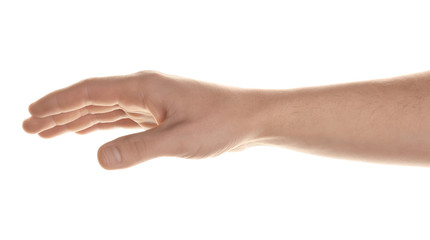 Male hand on white background