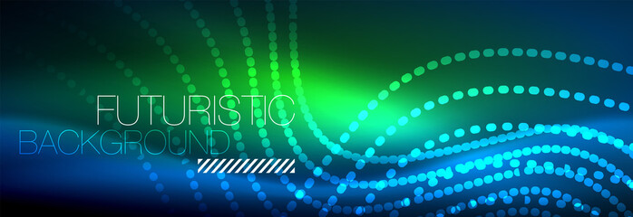 Glowing abstract wave on dark, shiny motion, magic space light. Vector techno abstract background