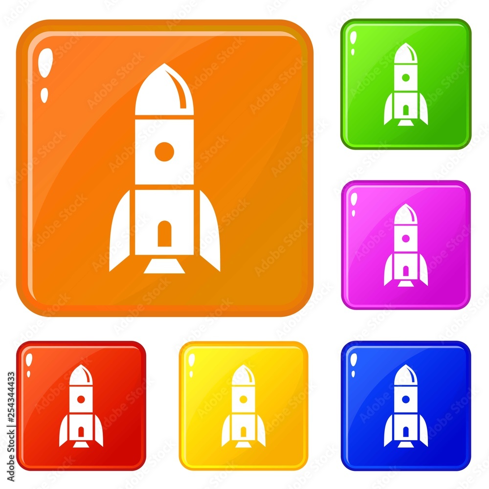 Poster rocket astronomy icons set collection vector 6 color isolated on white background