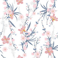 Sweet mood seamless pattern of garden many kind of botanical plants,flowers,orchid ,floral design for fashion,fabric,wallpaper,web and all prints