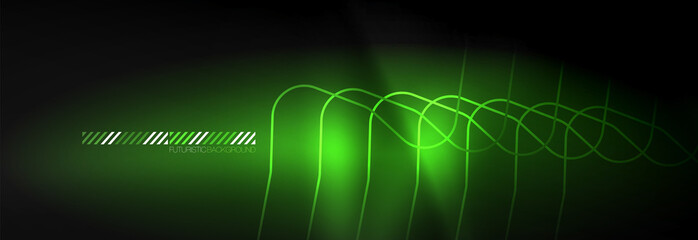 Dark neon light glowing template, abstract vector background lines