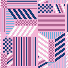 Fototapeta premium Beautiful pastel Seamless pattern with bold stripe blocks mix with checkered modern style elements Trendy geometric design for fashion advertising,web,fabric wallpaper and all prints