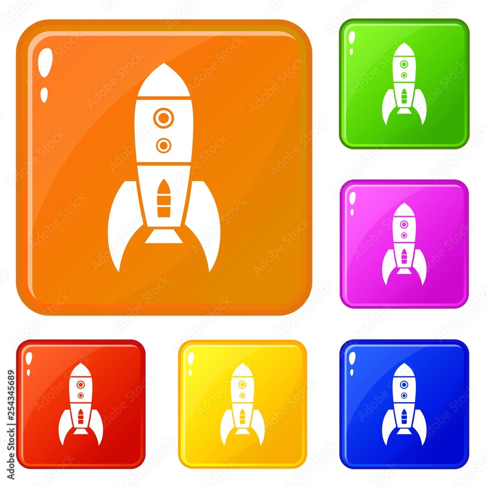 Poster rocket retro icons set collection vector 6 color isolated on white background