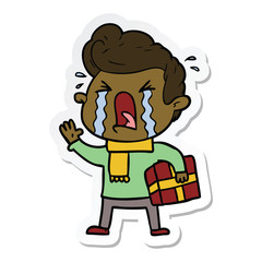 sticker of a cartoon crying man