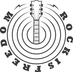 Black and white illustration on the theme of rock. Guitar and text rock is freedom