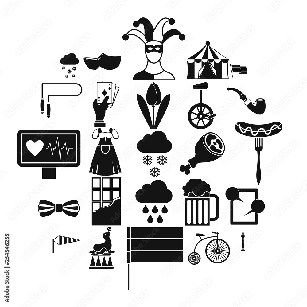 Poster circus training icons set. simple set of 25 circus training vector icons for web isolated on white b