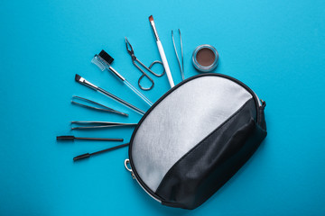 Set of tools for eyebrows correction on color background