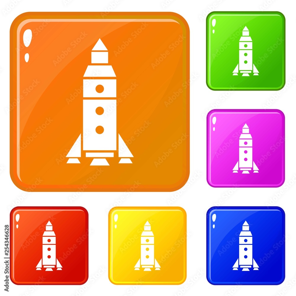 Poster rocket exploration icons set collection vector 6 color isolated on white background