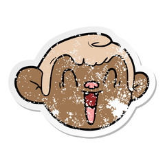 distressed sticker of a cartoon monkey face