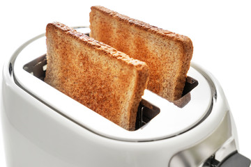 Toaster with bread slices, closeup