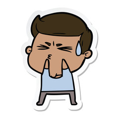 sticker of a cartoon man sweating