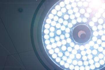 surgical lamps in operation room take with art lighting and blue filter