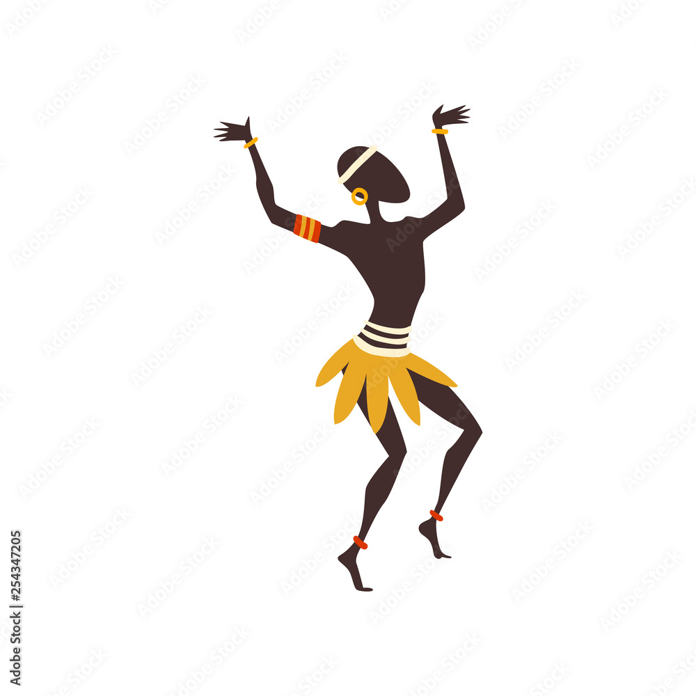 Sticker african man dancing, male aboriginal dancer in traditional ethnic clothing vector illustration