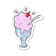 retro distressed sticker of a cartoon ice cream
