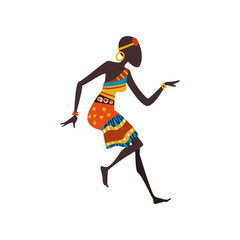 Female Aboriginal Dancer in Traditional Ethnic Clothing, Beautiful African Woman Dancing Vector Illustration