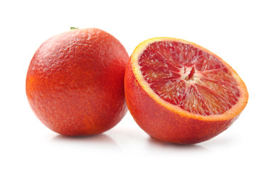Tasty blood orange fruit on white background