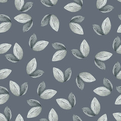 Watercolor seamless texture of leaves. Hand drawn leaves