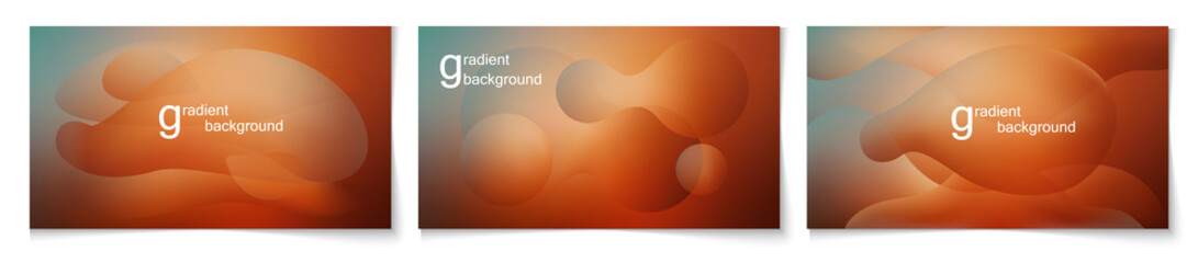 Set of horizontal abstract background with liquid shapes. Wallpaper template is orange gradient. Vector illustration.