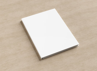 Blank hardcover book mockup on wood 3D rendering