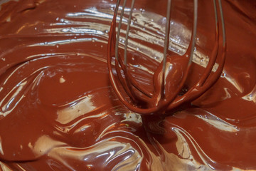Bitter chocolate is heated in a bowl for dessert