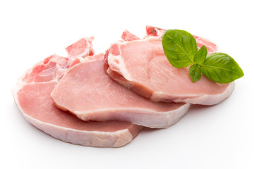 Fresh raw beef steak isolated on white background, top view.