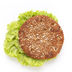 Sandwich with salami sausage on white background.